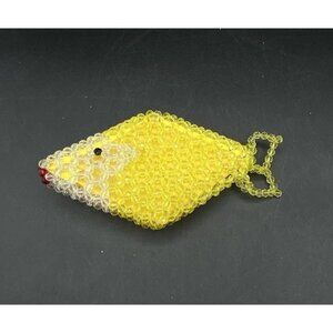 Yellow Beaded Fish Coin Change 6” Purse Plastic Beads Vintage
